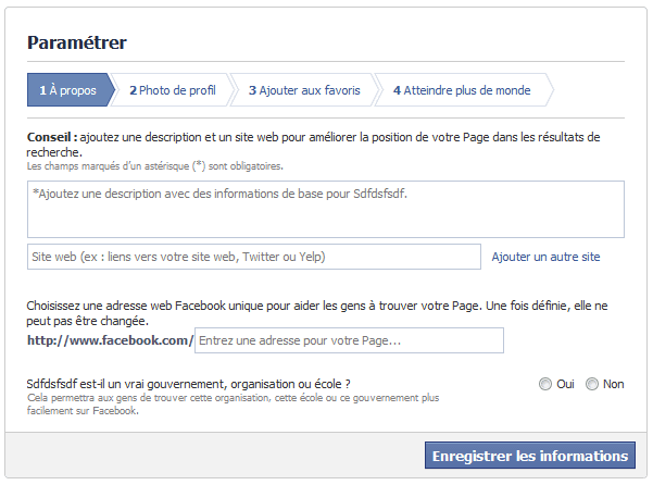 parametrer une page facebook