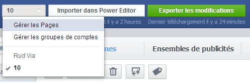 gérer les pages sur power editor