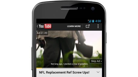 annonce trueview instream mobile youtube