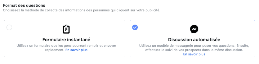 campagne facebook messagerie