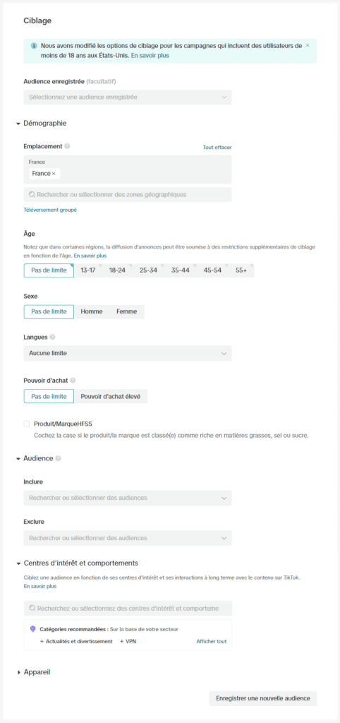 ciblage campagne tiktok